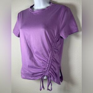 SHEIN Women’s Purple Ruched Draw String Short Sleeve Top Size Large